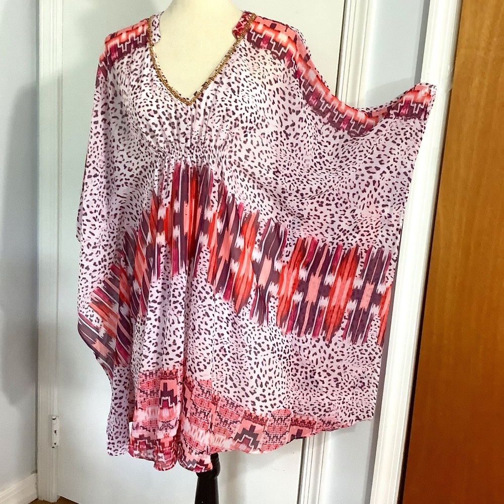 JENNIFER LOPEZ WOMAN SZ M  BATWING KIMONO BLOUSE COVER UP JEWELED NECKLI…